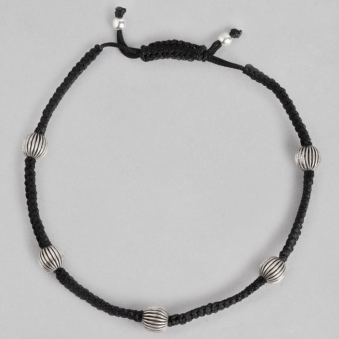 Classic Beads in Rhodium Plating 925 Sterling Silver Thread Anklet