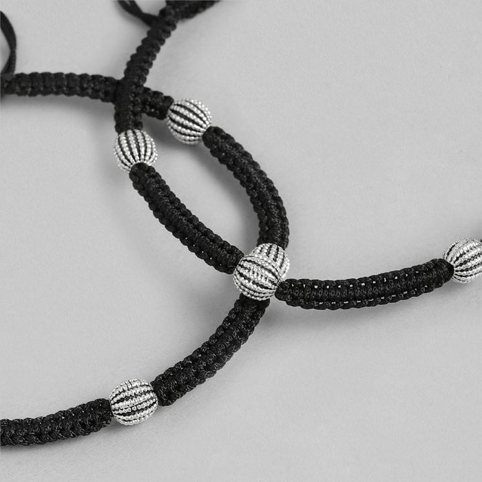 Classic Beads in Rhodium Plating 925 Sterling Silver Thread Anklet