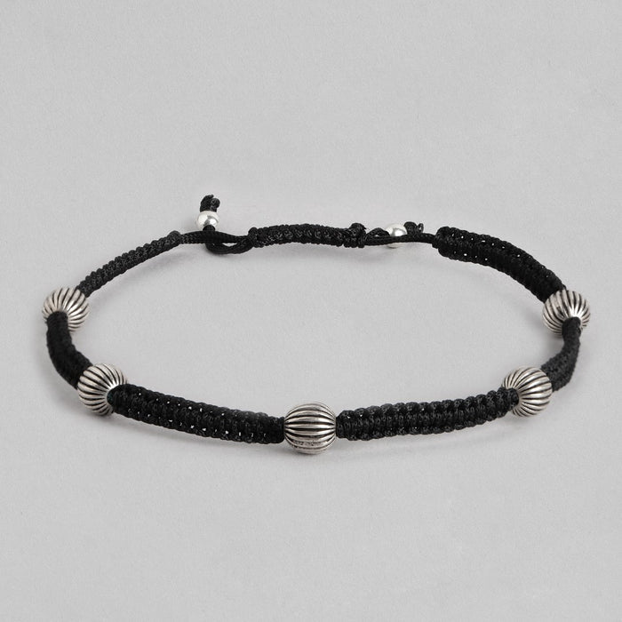 Classic Beads in Rhodium Plating 925 Sterling Silver Thread Anklet