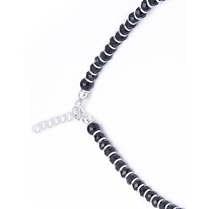Classic Black & Red Beaded Rhodium Plated 925 Silver Anklet
