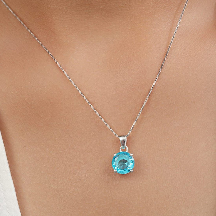 Classic Blue Topaz Rhodium Plated 925 Sterling Silver Pendant