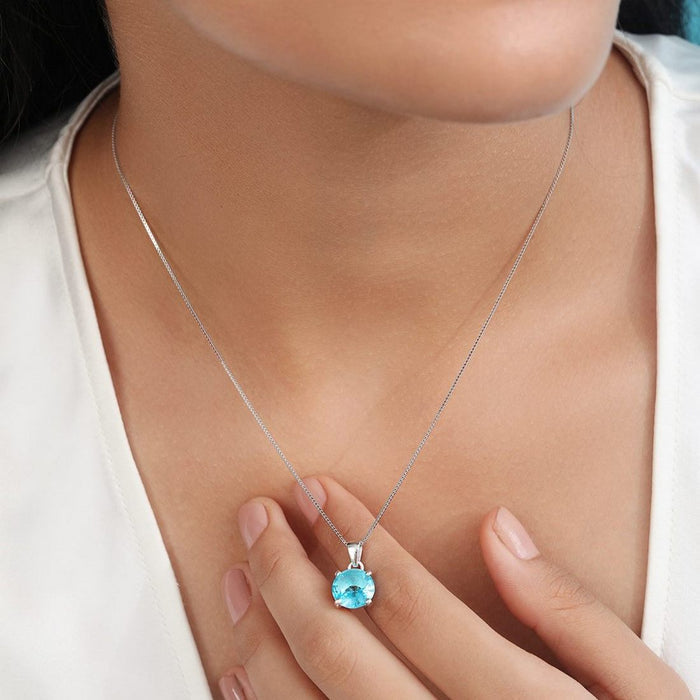 Classic Blue Topaz Rhodium Plated 925 Sterling Silver Pendant