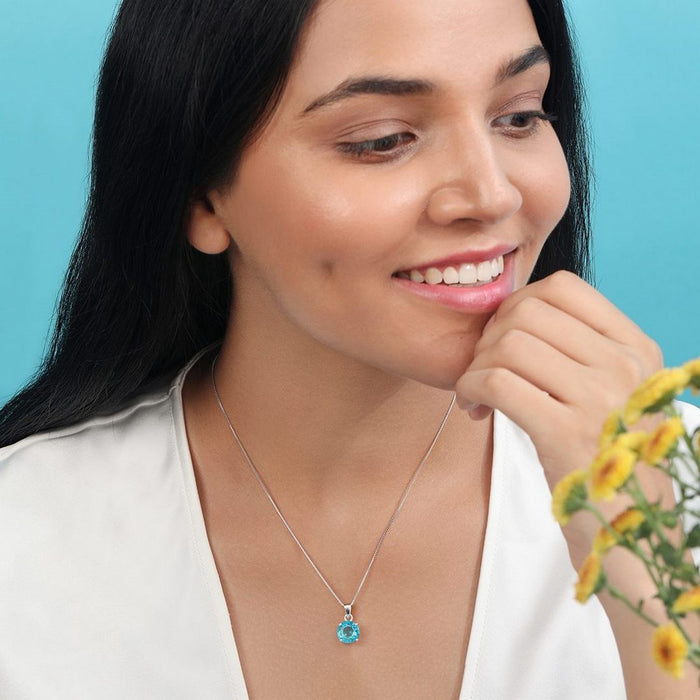 Classic Blue Topaz Rhodium Plated 925 Sterling Silver Pendant
