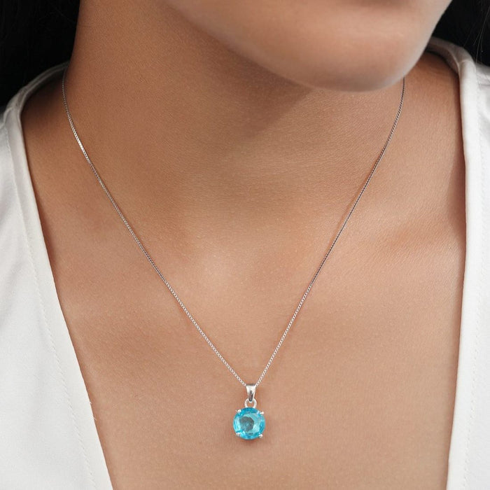 Classic Blue Topaz Rhodium Plated 925 Sterling Silver Pendant