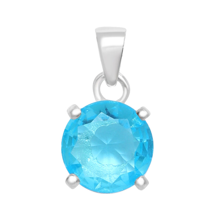 Classic Blue Topaz Rhodium Plated 925 Sterling Silver Pendant