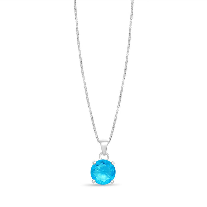 Classic Blue Topaz Rhodium Plated 925 Sterling Silver Pendant