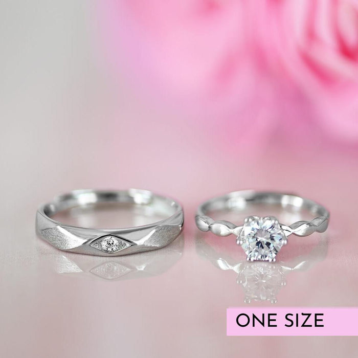 Classic Couples Rhodium Plated 925 Silver Rings (Adjustable)