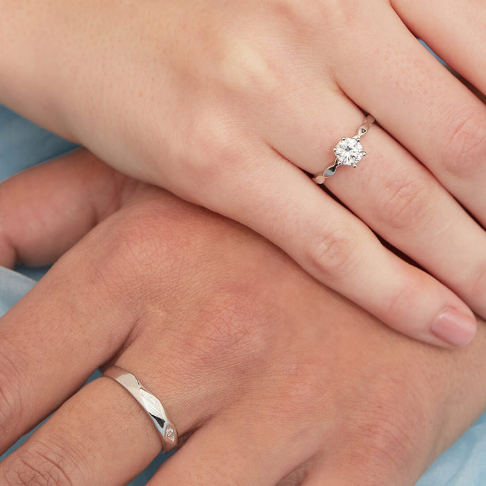 Classic Couples Rhodium Plated 925 Silver Rings (Adjustable)