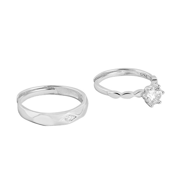 Classic Couples Rhodium Plated 925 Silver Rings (Adjustable)