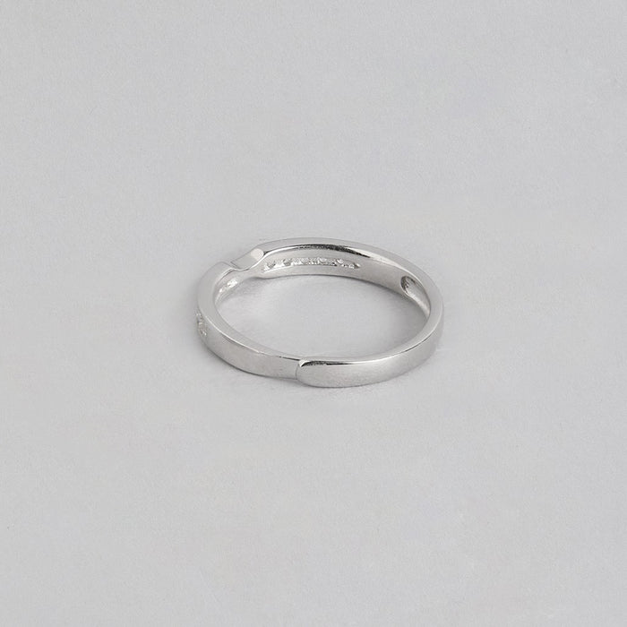 Classic CZ Studded 925 Sterling Silver Rhodium Plated Ring For Him (Adjustable)