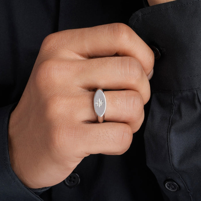 Classic Engraved Rhodium Plated 925 Sterling Silver Men Ring (Adjustable)