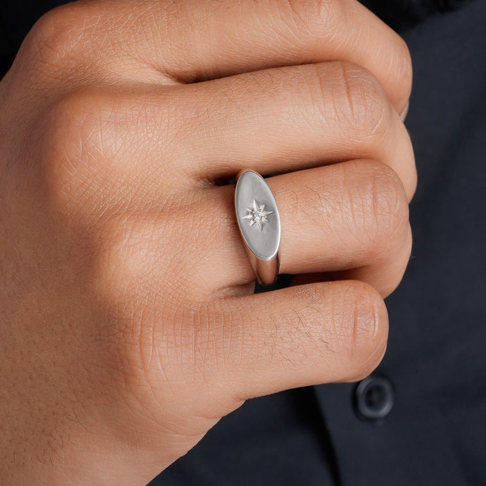Classic Engraved Rhodium Plated 925 Sterling Silver Men Ring (Adjustable)