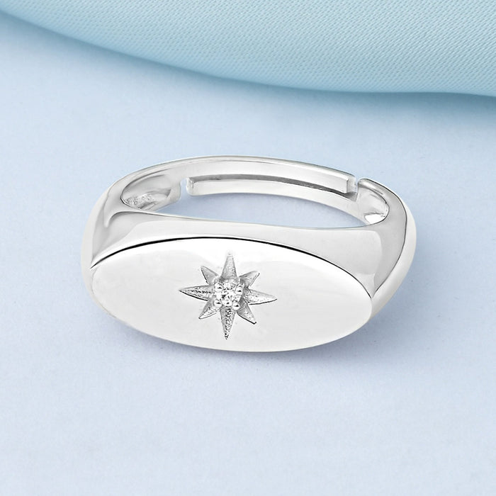 Classic Engraved Rhodium Plated 925 Sterling Silver Men Ring (Adjustable)
