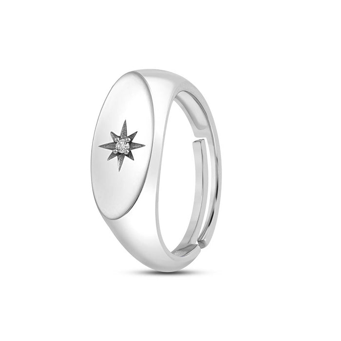 Classic Engraved Rhodium Plated 925 Sterling Silver Men Ring (Adjustable)