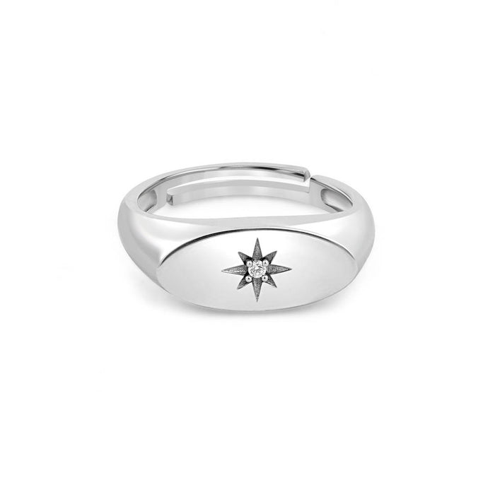 Classic Engraved Rhodium Plated 925 Sterling Silver Men Ring (Adjustable)