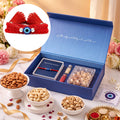 Classic Evil Eye Beaded Silver Thread Rakhi Dry Fruits Gift Hamper