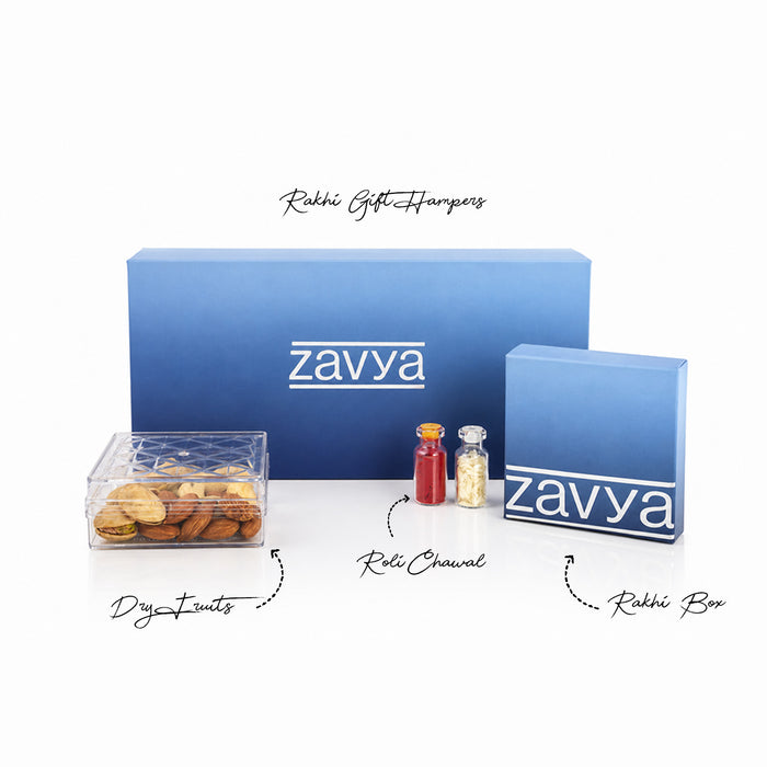 Classic Evil Eye Beaded Silver Thread Rakhi Dry Fruits Gift Hamper
