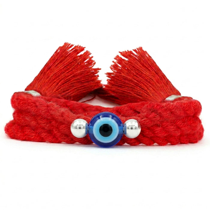 Classic Evil Eye Beaded Silver Thread Rakhi (Zavya Signature)