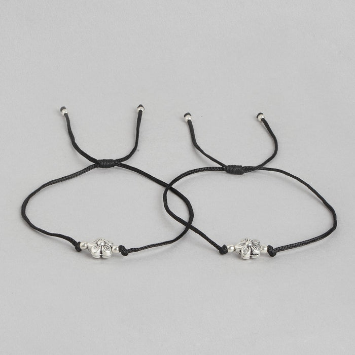 Classic Floral Rhodium Plated 925 Sterling Silver Thread Anklet