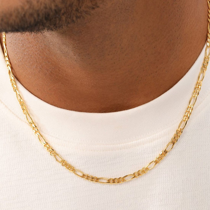 Classic Gold-Plated 925 Sterling Silver Men's Figaro Chain