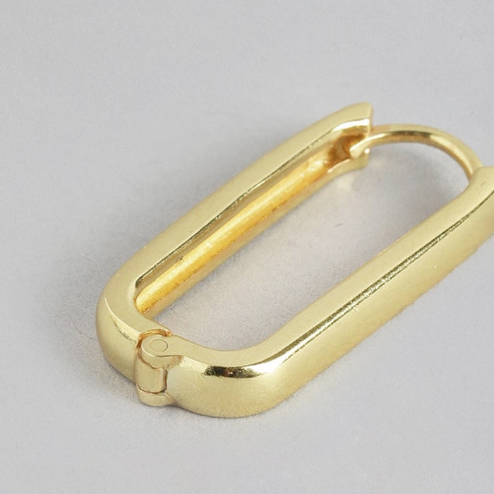 Gold plated rectangular geometric hoop earring for women in 925 Sterling Silver. Everyday jewellery – Zavya