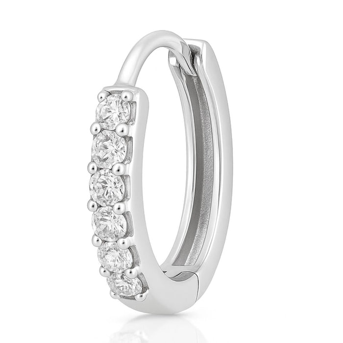 Classic women's 925 Sterling Silver hoop earrings. Single silver huggie studded with clear stones – Zavya