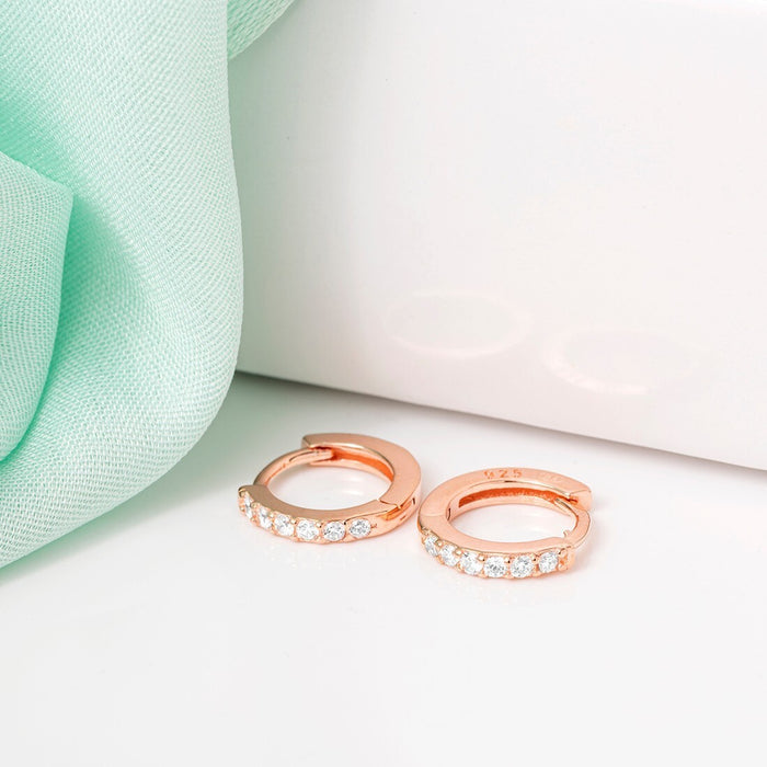 Classic rose gold 925 Sterling Silver hoop earrings with clear stones for women – Zavya