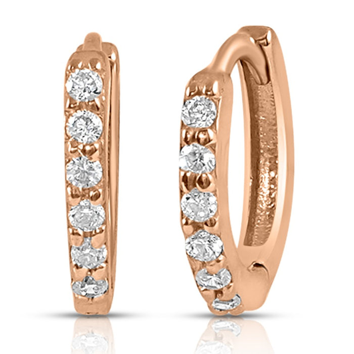 Rose gold 925 Sterling Silver hoop earrings for women, set with clear sparkling stones – Zavya