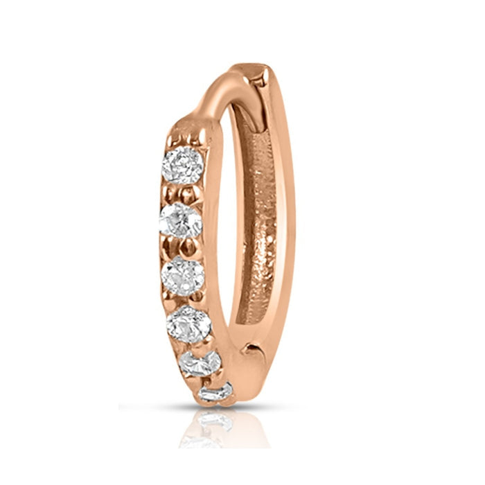 Rose gold 925 Sterling Silver hoop earrings for women studded with clear stones. Everyday jewellery – Zavya