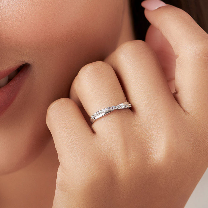 Classic One-Line CZ Rhodium Plated 925 Sterling Silver Women Ring (Onesize)