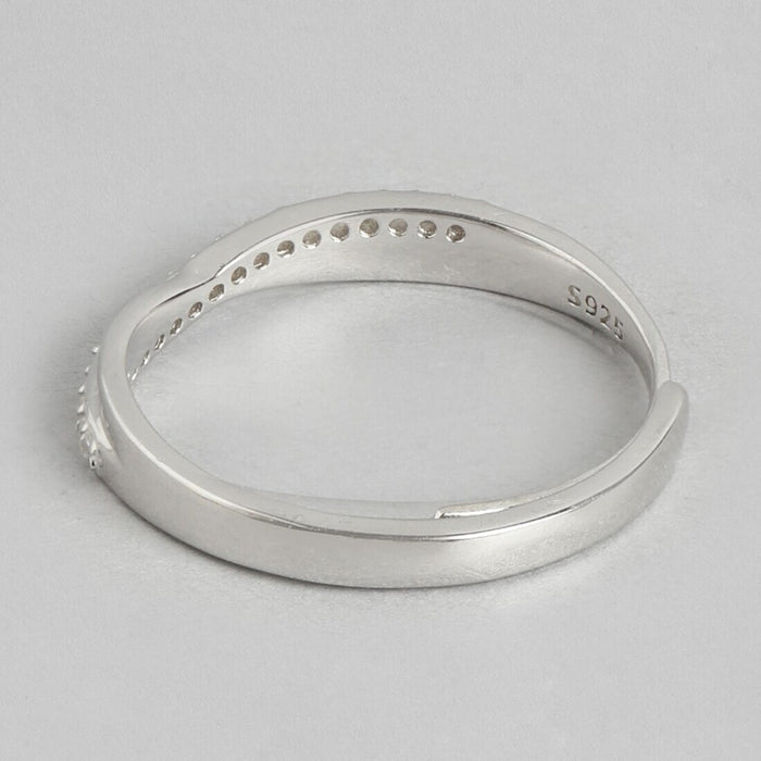Classic One-Line CZ Rhodium Plated 925 Sterling Silver Women Ring (Onesize)