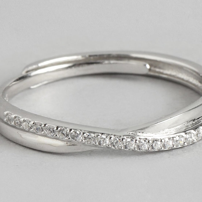 Classic One-Line CZ Rhodium Plated 925 Sterling Silver Women Ring (Onesize)