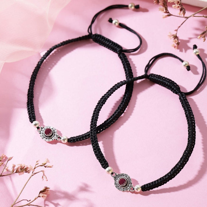 Classic Oxidized Red Stone 925 Sterling Silver Anklet