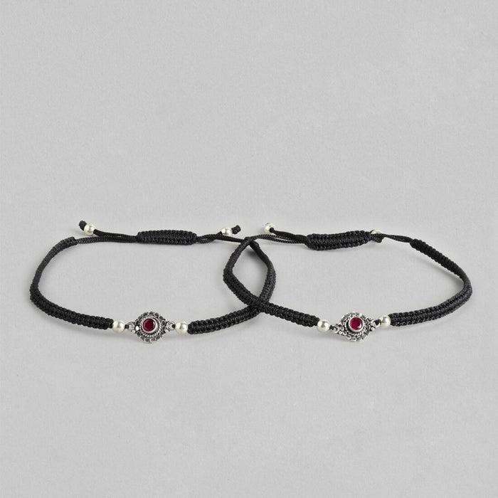 Classic Oxidized Red Stone 925 Sterling Silver Anklet