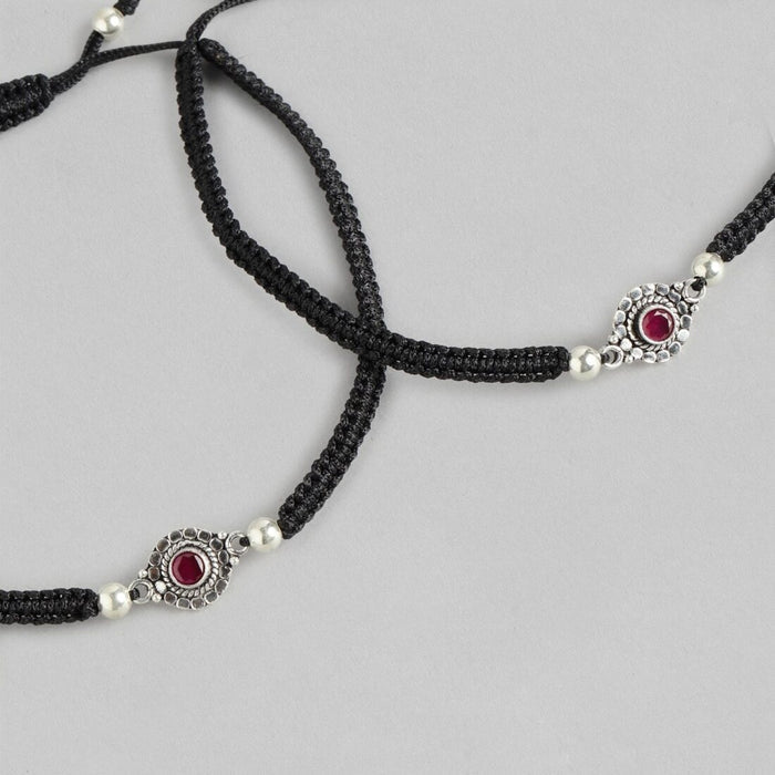 Classic Oxidized Red Stone 925 Sterling Silver Anklet