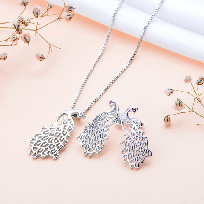 Classic Peacock Rhodium Plated 925 Sterling Silver Jewellery Sets