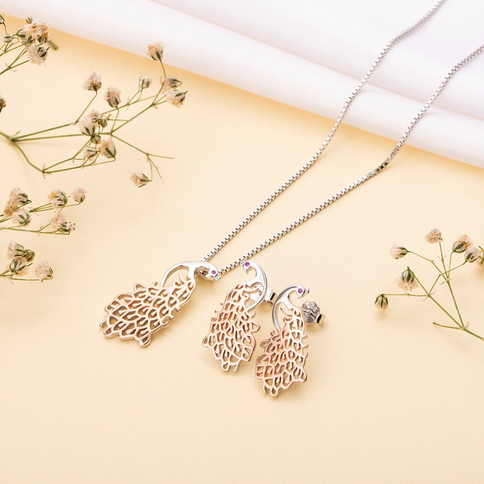 Classic Peacock Rose Gold Plated 925 Sterling Silver Jewellery Sets