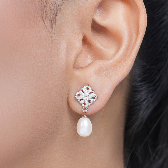 Classic Pearl Rhodium Plated 925 Sterling Silver Earrings