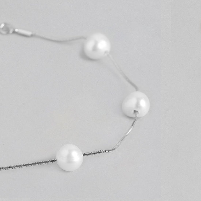 Classic Pearl Rhodium Plated 925 Sterling Silver Jewellery Set