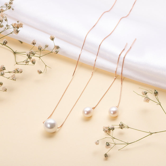 Classic Pearl Rose Gold Plated 925 Sterling Silver Jewellery Set
