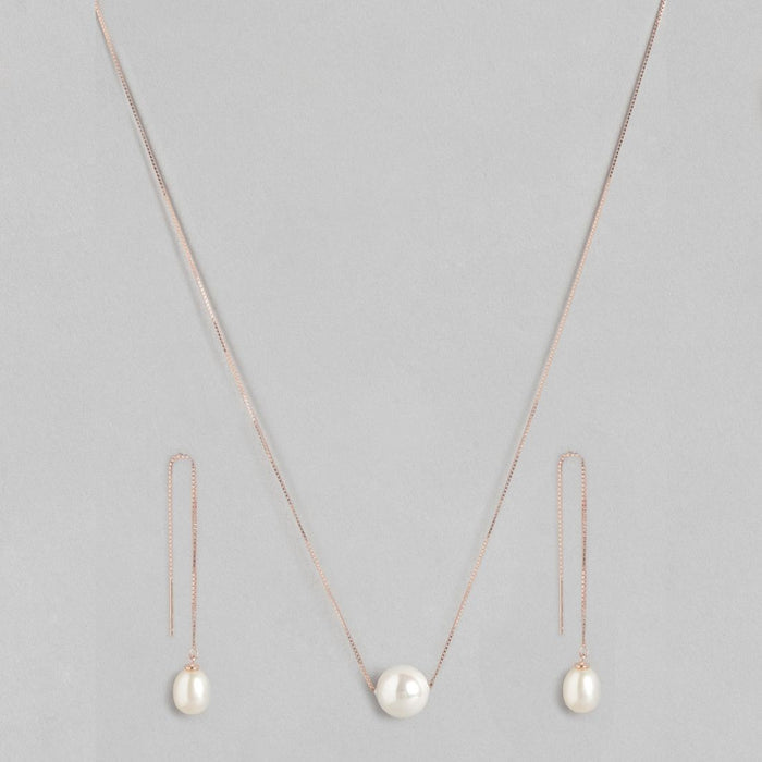 Classic Pearl Rose Gold Plated 925 Sterling Silver Jewellery Set
