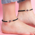 Classic Red Stone Rhodium Plated Sterling Silver Drawstring Anklet