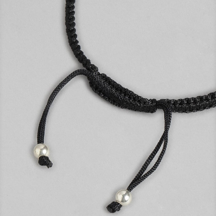 Classic Red Stone Rhodium Plated Sterling Silver Drawstring Anklet