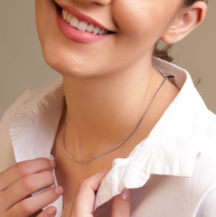Classic Rhodium Plated 925 Sterling Silver Curb Chain