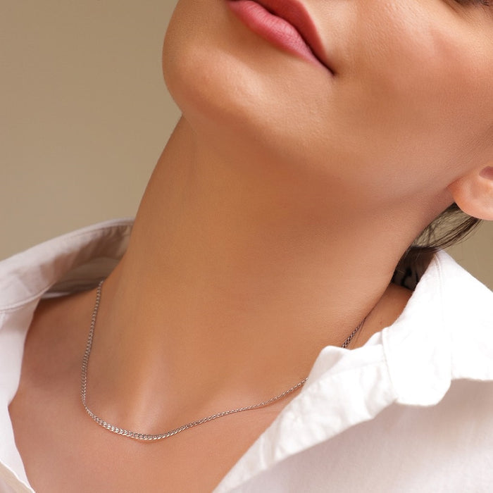 Classic Rhodium Plated 925 Sterling Silver Curb Chain