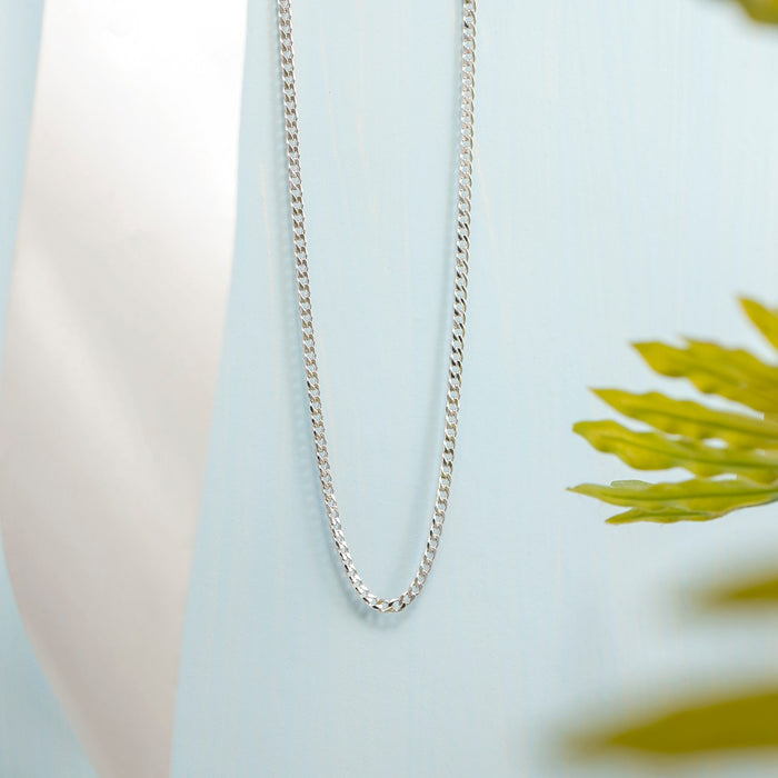 Classic Rhodium Plated 925 Sterling Silver Curb Chain