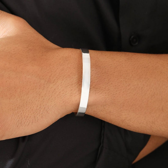 Classic Rhodium Plated 925 Sterling Silver Men's Cuff Bracelet