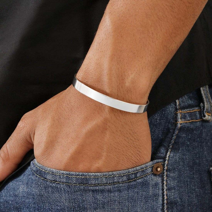 Classic Rhodium Plated 925 Sterling Silver Men's Cuff Bracelet
