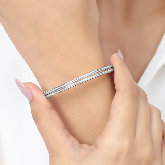 Classic Rhodium Plated 925 Sterling Silver Plain Bangle