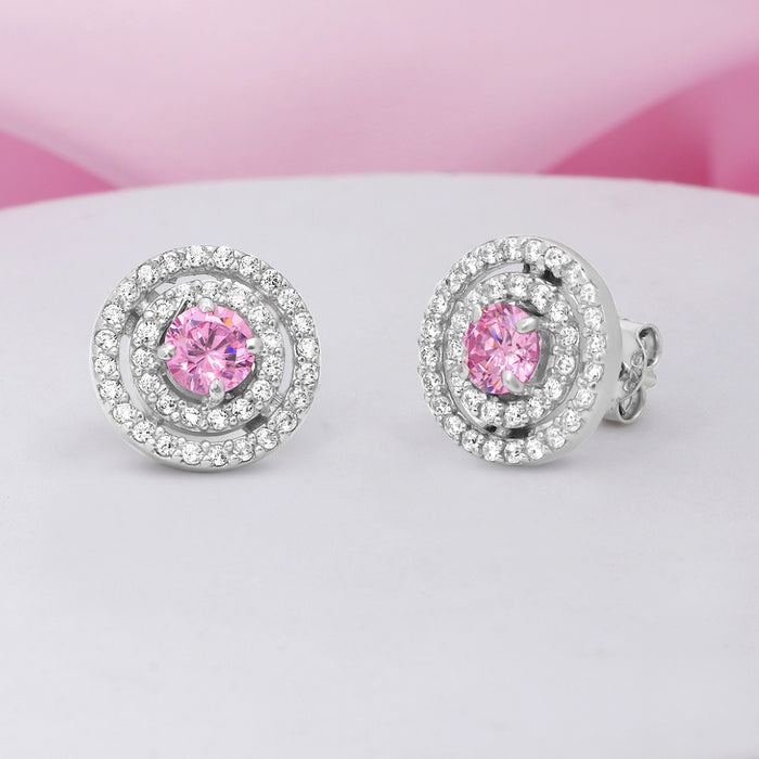 Classic Rhodium Plated 925 Sterling Silver Stud Earrings